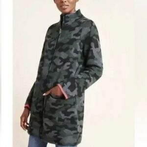 Anthropologie Field Flower Wool Camo Zip Front Jacket Sweater XS Camouflage